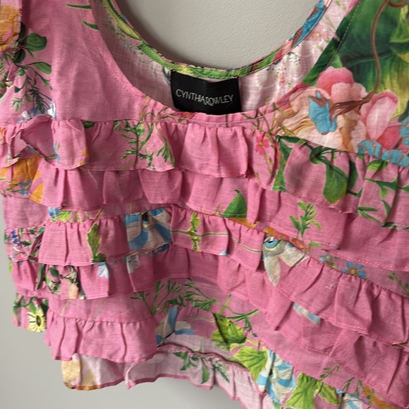 Cynthia Rowley Pink Floral Ruffle Tank Cropped Blouse size Small NWT - Picture 5 of 7